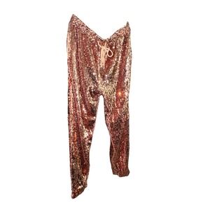 Vici Rose Gold  Sequin Joggers Drawstring Elastic High Waist Sparkle Lined Med